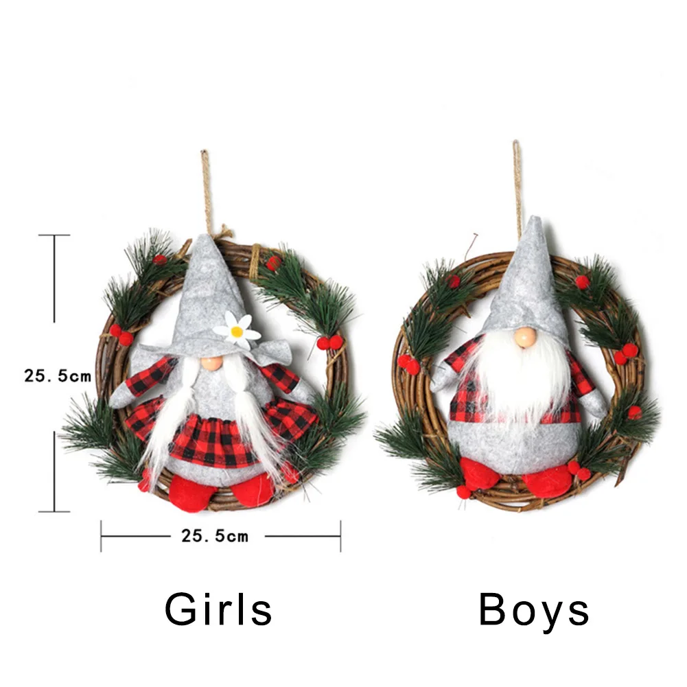 

Newly Merry Christmas Wreath Decorative Front Door Wreaths Rattan Circle with Faceless Doll Home Decor Pendant TE889
