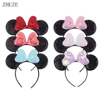 10pcslot valentines day mouse ears headband sequin bows headwear for girls diy festival party hair accessories gift femme
