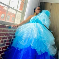 2022 unique design cyan and blue prom dresses customized tiered soft tulle robes plus size party dresses summerdress 2021