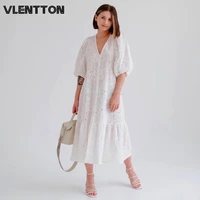 2021 spring summer women white sexy v neck hollow party dress casual solid embroidery loose midi dresses ladies vestidos
