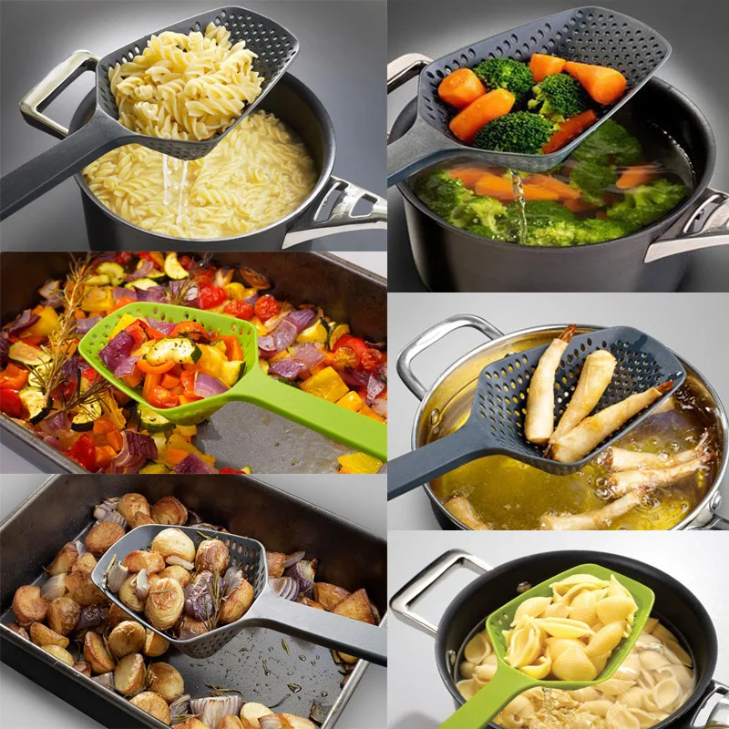 

1Pcs Filter Cooking Shovel Vegetable Strainer Scoop Nylon Spoon Kitchen Accessories Nylon Strainer Scoop Colander Leaking Shovel