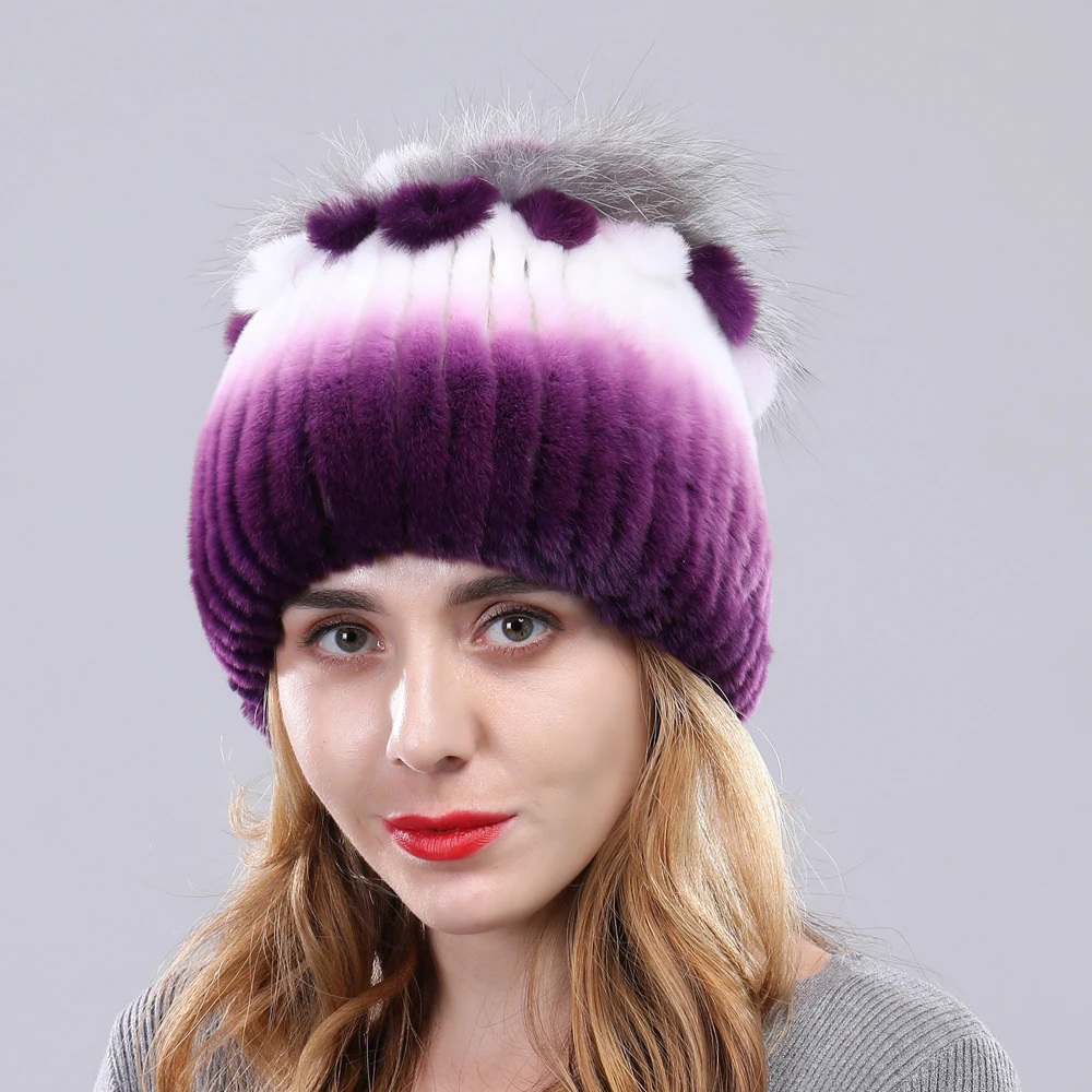 Женская зимняя меховая шапка из натурального кролика рекс меха лисы русские