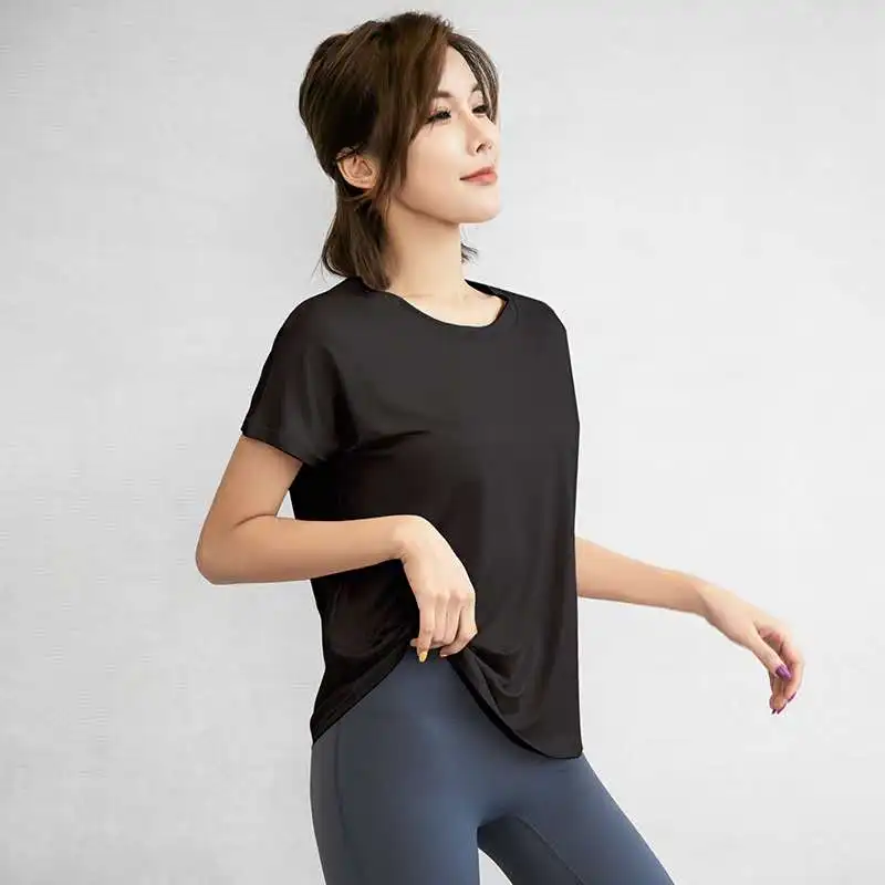 Женская летняя футболка облегающая для спорта фитнеса йоги с коротким рукавом
