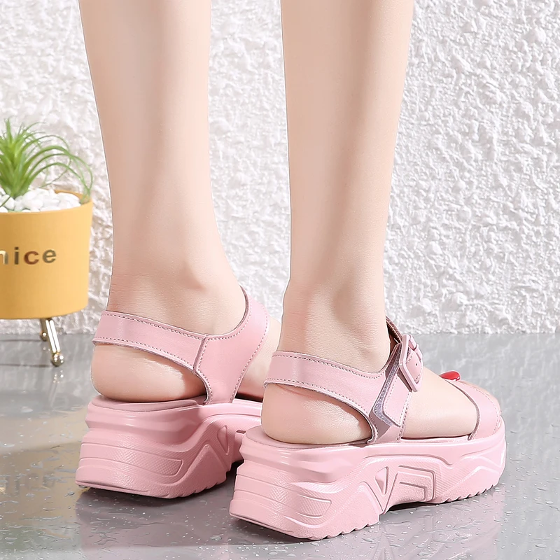 

Summer New Leather Women Sandals Fashion Slope Heel Ladies Sandals Comfortable Soles Velcro Design Trendy All-Match Shoes Women