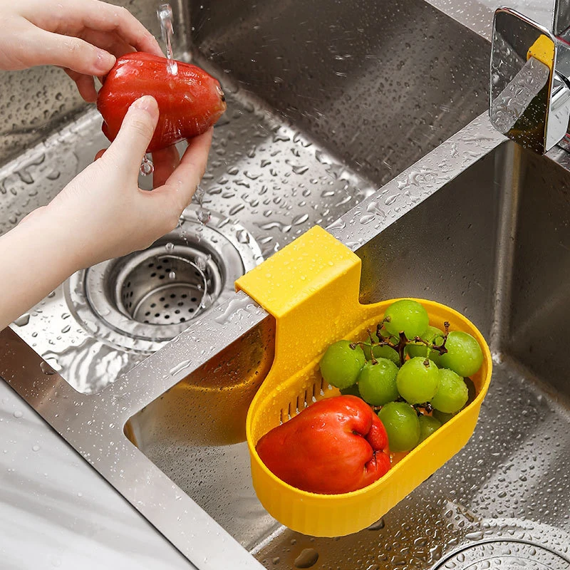 

Fruit Vegetable Cleaning Double Drain Basket Hook Sink Kitchen Waste Filter