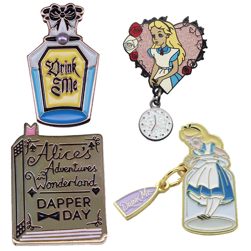 Брошь Алиса в стране чудес значок питьй меня волшебная девушка с эмалью булавка