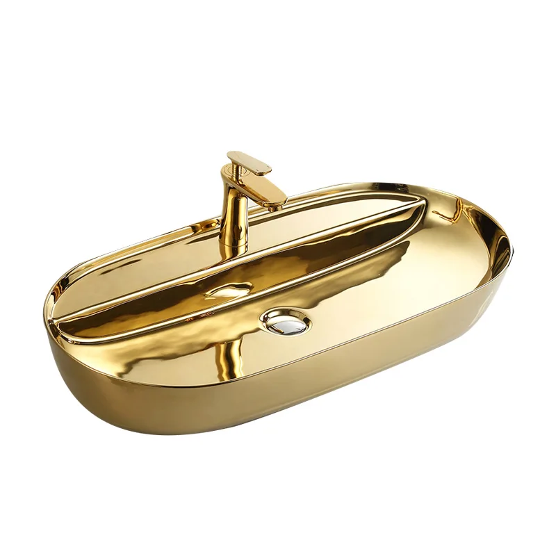 

European-Style Gold Counter Basin Large-Size Wash Basin Ceramic Wash Basin Household Bathroom Wash Basin Large-Size Wash Basin