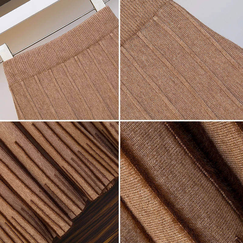 4XL новые женские вязаные вертикальные полосы плиссированные трапециевидные юбки