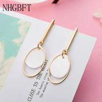 nhgbft handmade earrings for women geometric oval shell drop earrings wedding jewelry dropshipping
