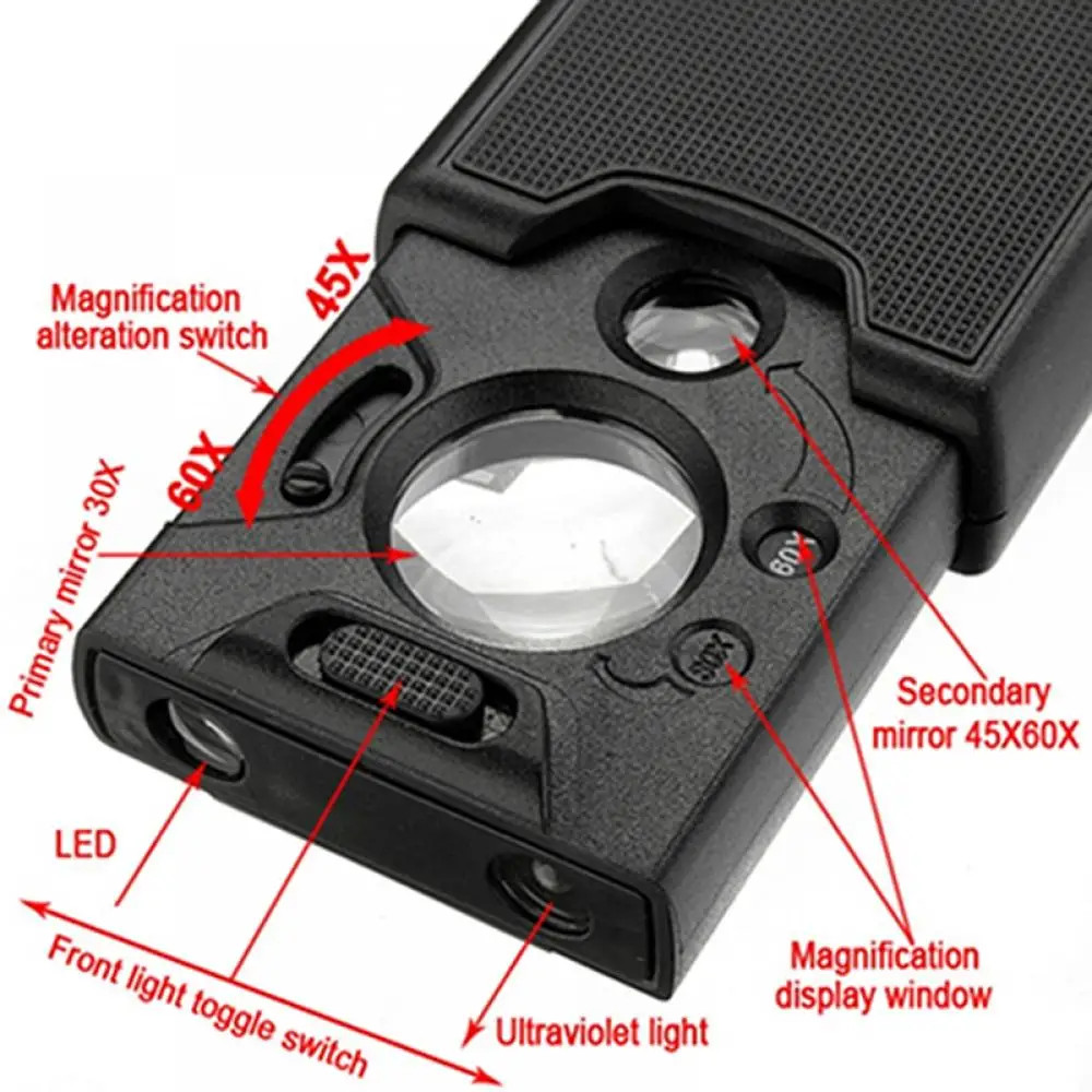 

30x 45x 60x LED UV Lighted Magnifier Jewelers Loupe Loop Magnifying Glass