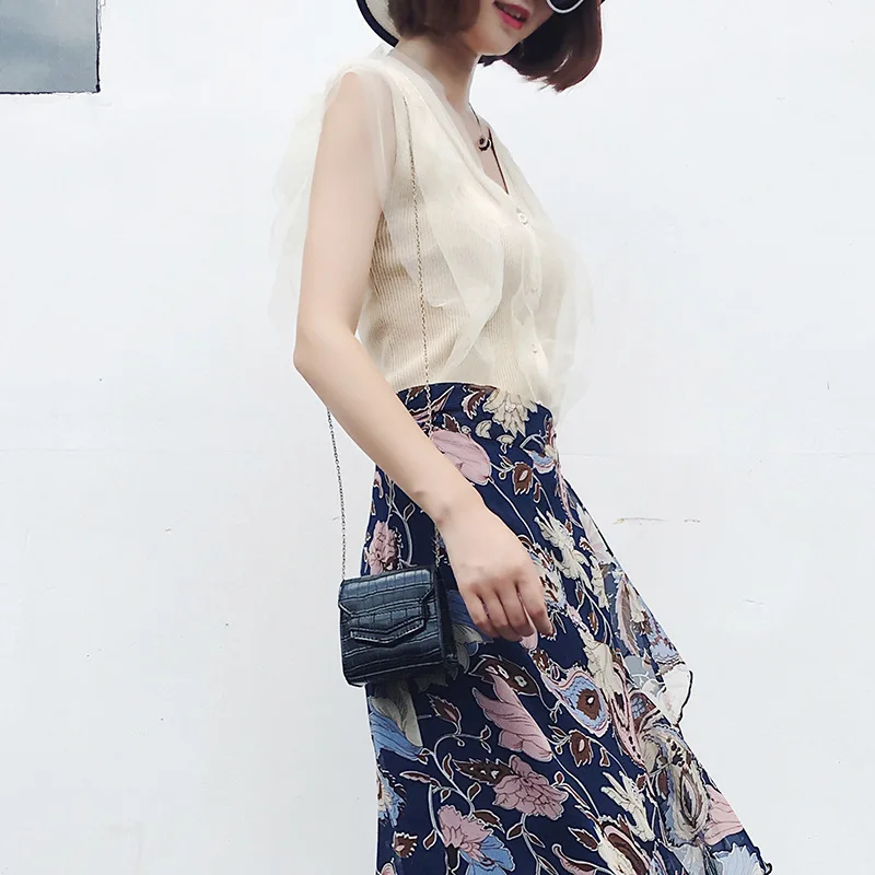 2019 новая женская шифоновая блузка рубашка сетчатая летняя без рукавов стильный