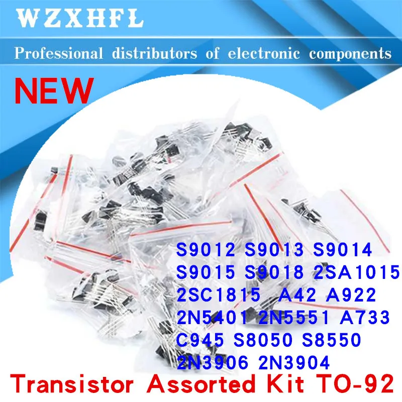 170 шт./лот триодный транзистор, смешанный комплект 17 в значений * 10 шт. TO-92 S9012 S9013 S9014 S9015 S9018 A1015 C1815A42 A922 N5401 2N5551