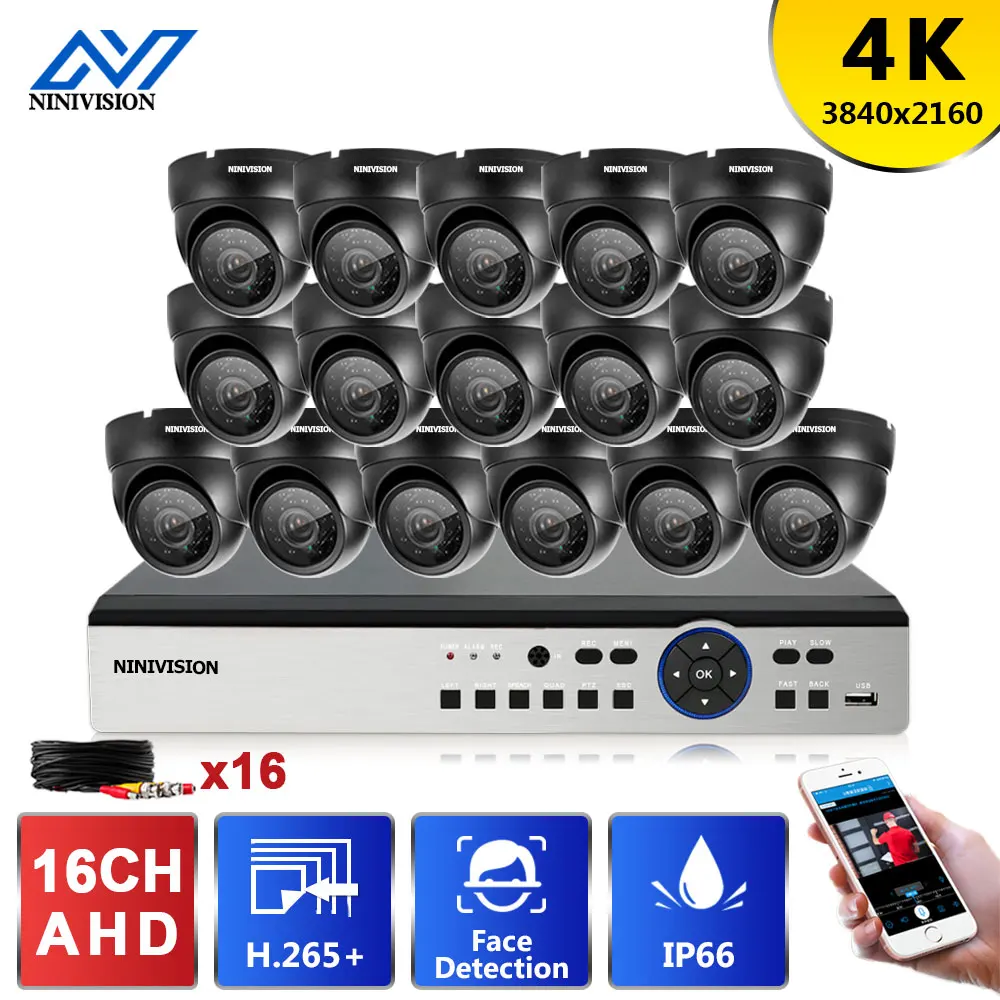 

Комплект камер видеонаблюдения 4K Ultra HD, 8/16 шт., 8 каналов, H.265, DVR, ночное видение, наружная водонепроницаемая система видеонаблюдения NINIVISION