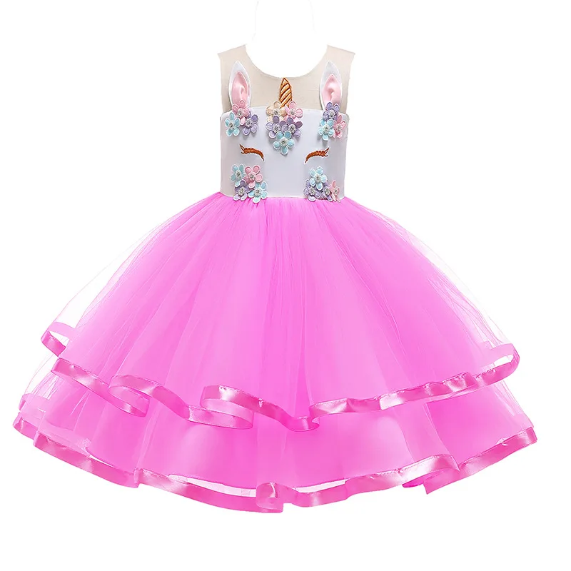 

Cute Print Girls Dress for Wedding Evening Children Princess Party Kids Dresses for baby Girls Flower Formal christmas Clothes