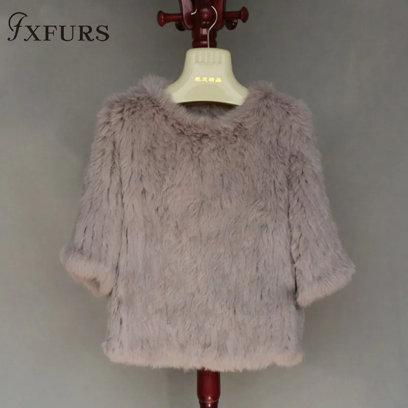 FXFURS роскошное вязаное пальто из кроличьего меха женская куртка из натурального кроличьего меха Меховой жилет из кроличьего меха пуловер для девочек 9 цветов - Цвет: khaki