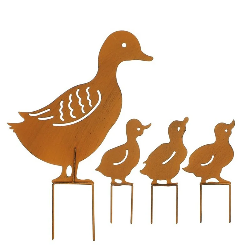 

4PCS/Set Metal Ducks Decorative Garden Stakes - Ducks Family Outdoor Silhouette Decoration Lawn Ornaments Gifts Set DTT8