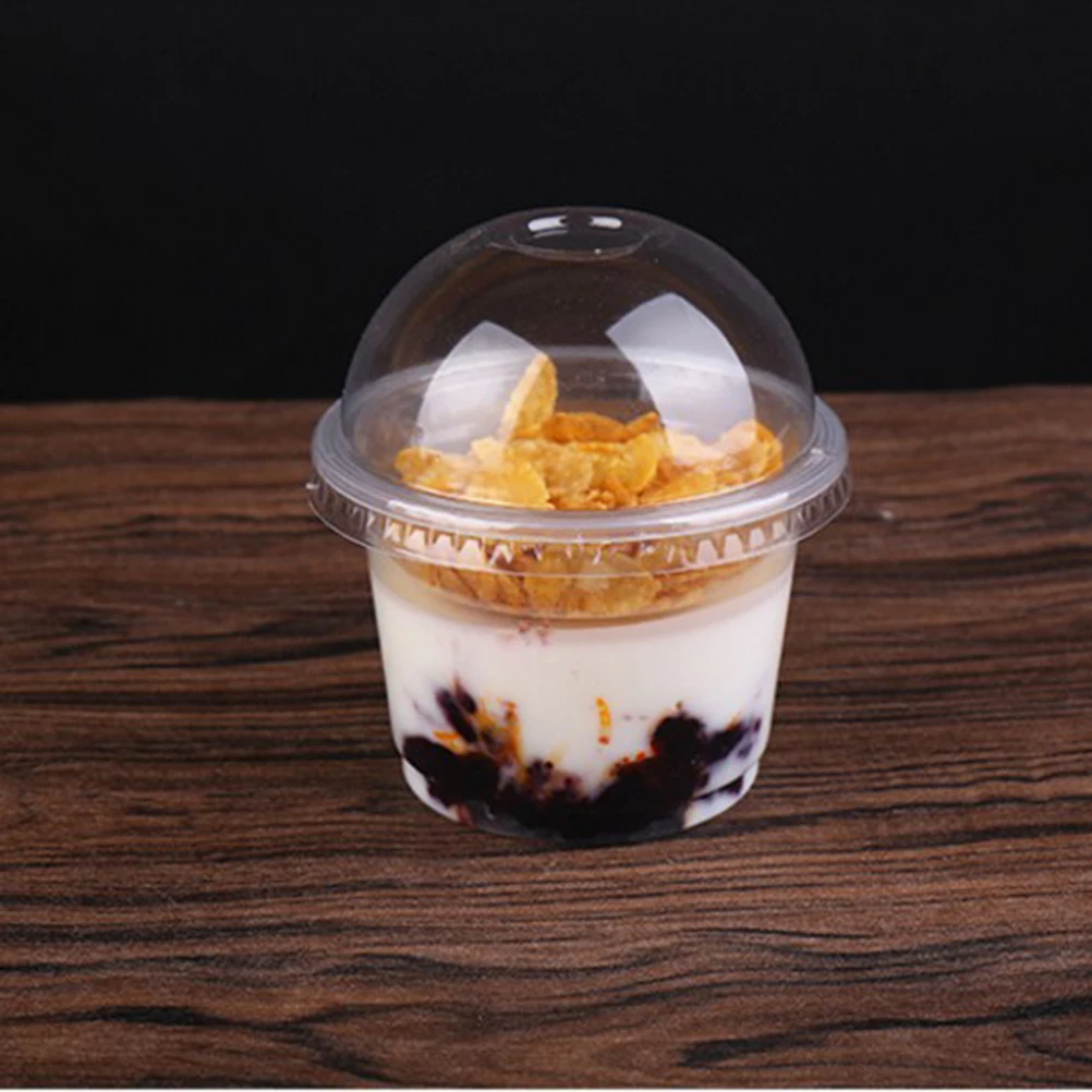 

120/140/250ml Disposable Salad Cup Transparent Plastic Dessert Bowl Container with Lid for Bar Cafe Home (Dome Lid with Hole)