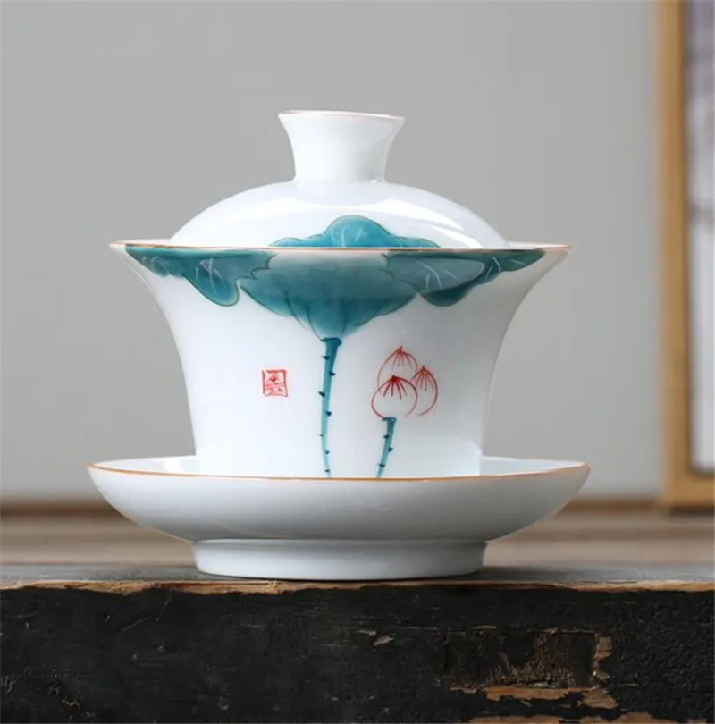 

Gaiwan Ceramic Tea Bowl Lid Saucer Set Lotus Teapot Master Cup Exquisite Tea Tureen Kung Fu Tea Teaware Drinkware