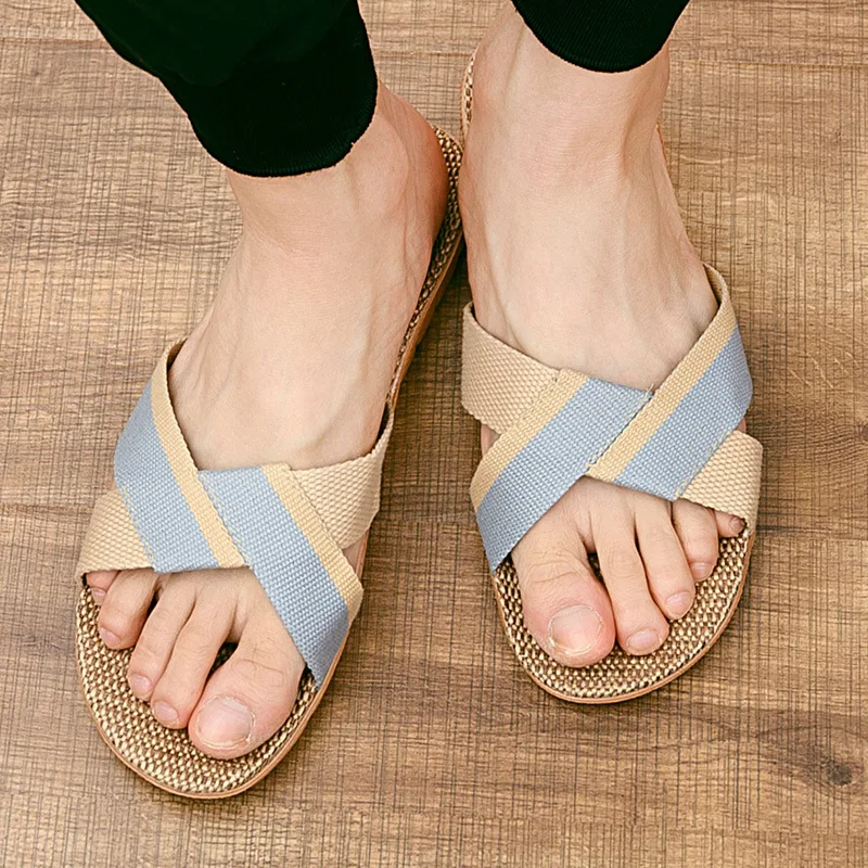 Льняные тапочки для влюбленных Красивые мужчин и женщин Нескользящие Модные