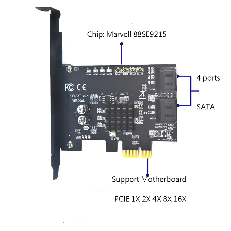 Плата контроллера Marvell 88SE9215 плата с 4 портами SATA III PCI Express поддержка материнской