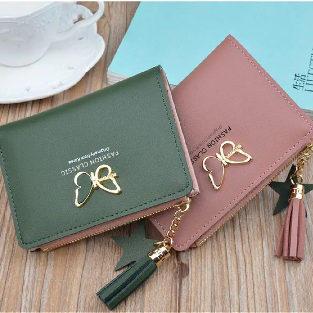 

Fold Tassel Butterfly Decoration Zipper PU Coin Purse Clutch Wallet