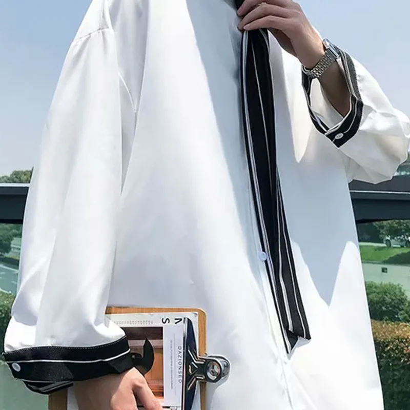 Мужская рубашка с длинным рукавом серая черная белая свободная M 3XL|Повседневные