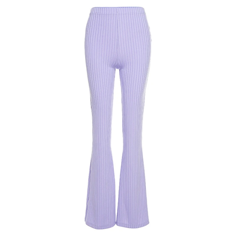 

Женские эластичные широкие брюки с высокой талией, ребристые трикотажные брюки-клеш, узкие брюки, однотонные повседневные эластичные брюки