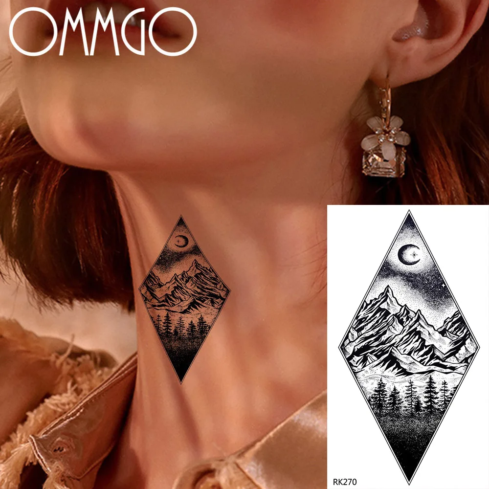 

Geometric Mountain Moon Forest Temporary Tattoos For Men Women Body Art Arm Shoulder 3D Tatoo Waterproof Fake Tattoo Sticker DIY