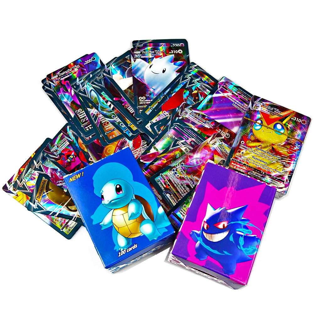 

2022 Arrival 100pcs/box Pokemon Cards 34Vmax+66V Tag Team GX French Game Battle Carte Trading Card Toys for Children
