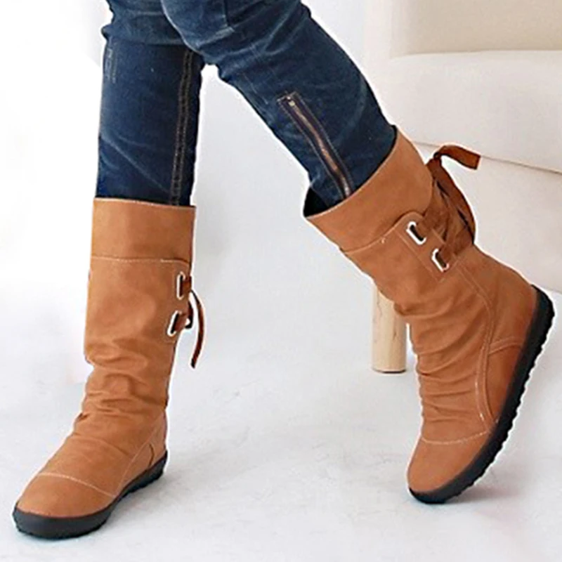 Женские зимние ботинки больших размеров модные Martin на плоской подошве с пряжкой