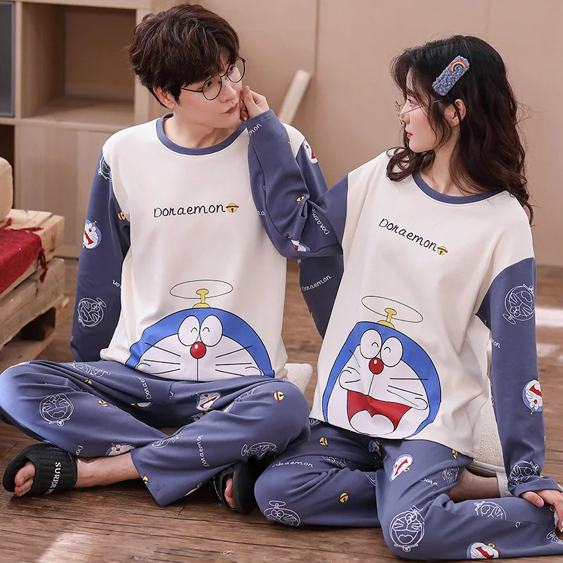 Новые осенне-зимние хлопковые Пижамные комплекты для пар с длинным рукавом в