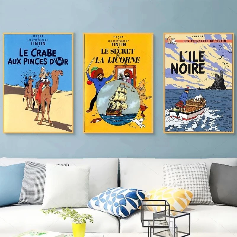 

Tintin Adventure Poster Camel Desert Comics Cartoon Retro Vintage Print Classic Canvas Painting Art Wall Picture Home Decor Gift