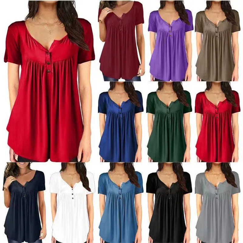 

Plus-Size Tops for Women Summer Henley Shirts Flowy Tunics Tee