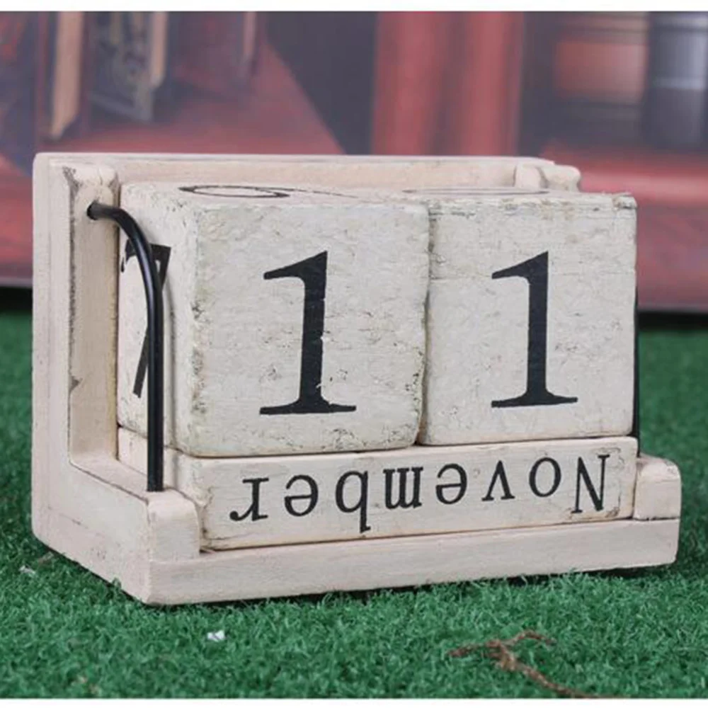 

1PC Wooden Calendar Reusable Desktop Calendar Vintage Effect Calendar Block for Office Home Decor Table DIY Planner