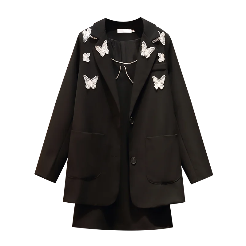 

4XL Women's Bowknot Embroidered Suit 2020 Fall Fat Mm