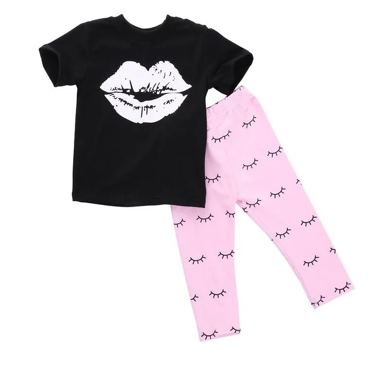 

Kids Baby Girls Clothes Set 2020 Summer Lips T-shirt+Eyelash Pink Pants 2PCS Toddler Infant Baby Girl Clothing Outfits 3M/6M-5T