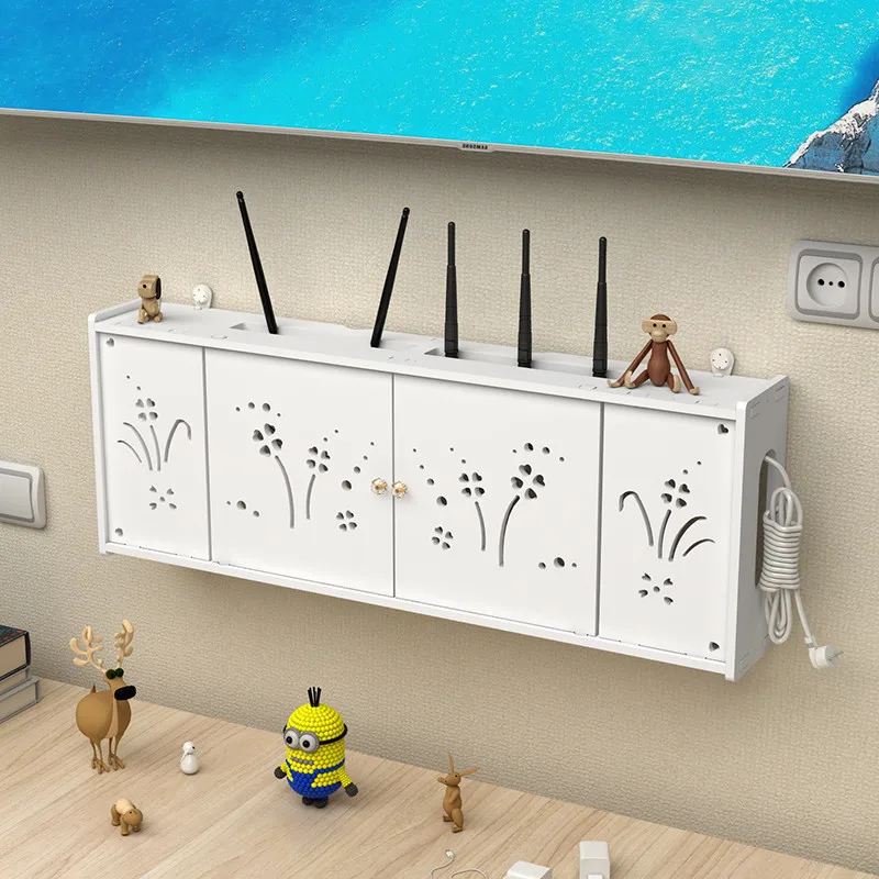 

Wireless router storage box living room socket wifi decoration punch-free wall-mounted TV set-top box rack pf83012