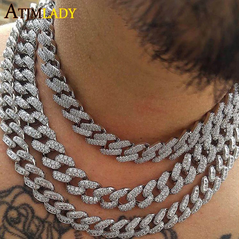 

15MM Gold cz Miami Curb Cuban Chain choker Necklace Iced Out Paved 5A CZ BlinG Rapper NecklaceS Hip Hop women MenS Jewelry