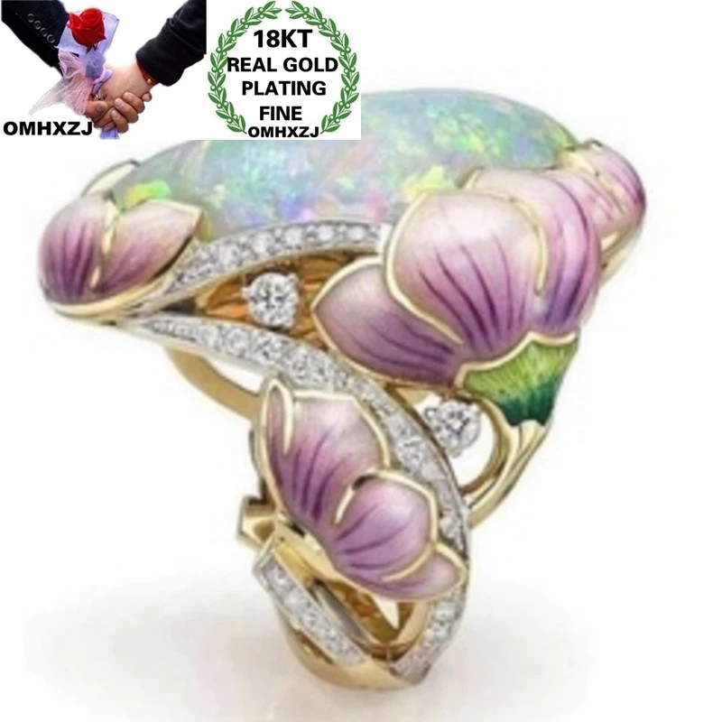 

OMHXZJ Wholesale RR1239 European Fashion Fine Woman Girl Party Birthday Wedding Luxury Flower AAA Zircon 18KT White Gold Ring