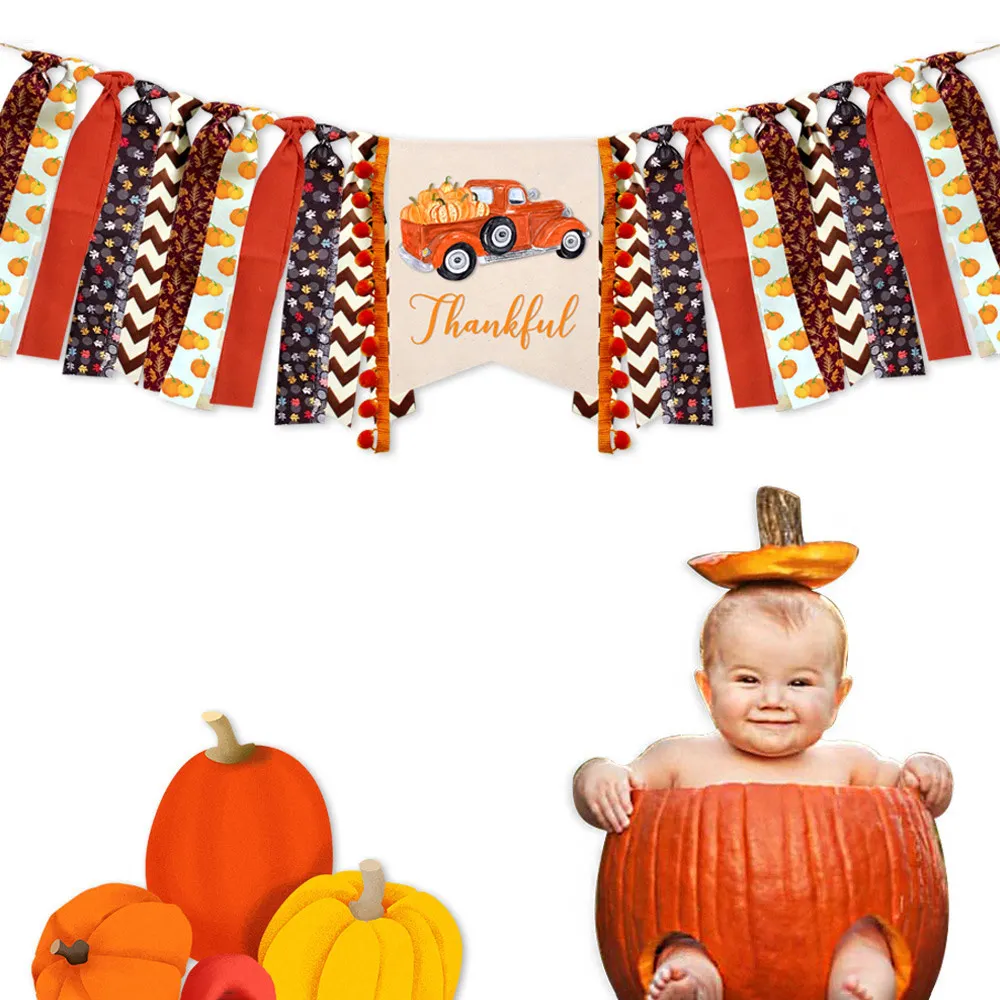 День благодарения высокий стул баннер мальчик девочка осень Тыква стульчик