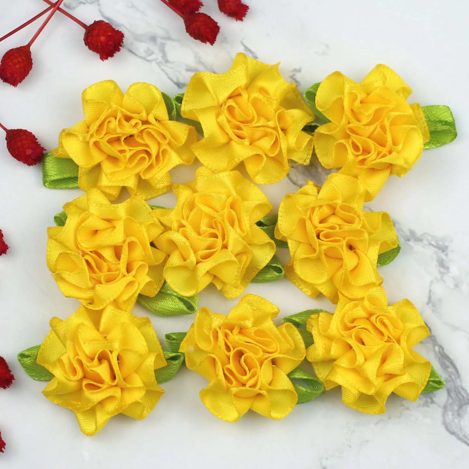 30 шт. Желтая атласная лента с цветочной аппликацией гвоздики/рукоделие/Свадебный