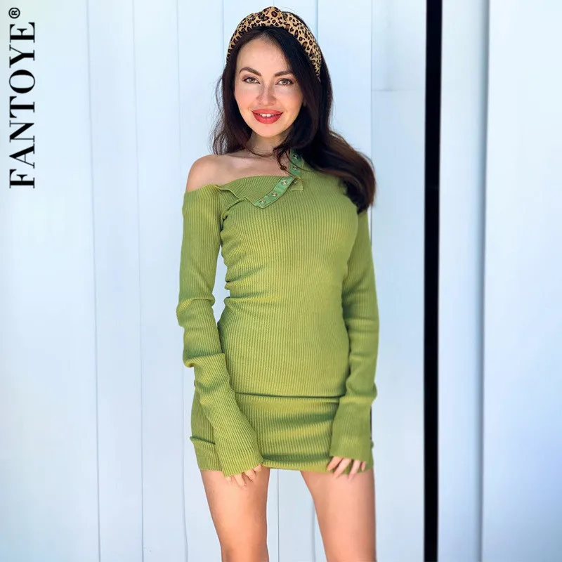 Женское облегающее платье FANTOYE мини в рубчик с длинным рукавом и открытыми