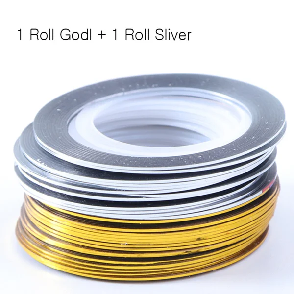 1pcs Gold 1pc Sliver 0.5mm Gold Silver Striping Tape Line Stickers For Nails Curve Shining Laser Stripe Line Nail Art Decoration Gel Acrylic CH1009-1 - Цвет: 1pcs Gold 1pc Sliver