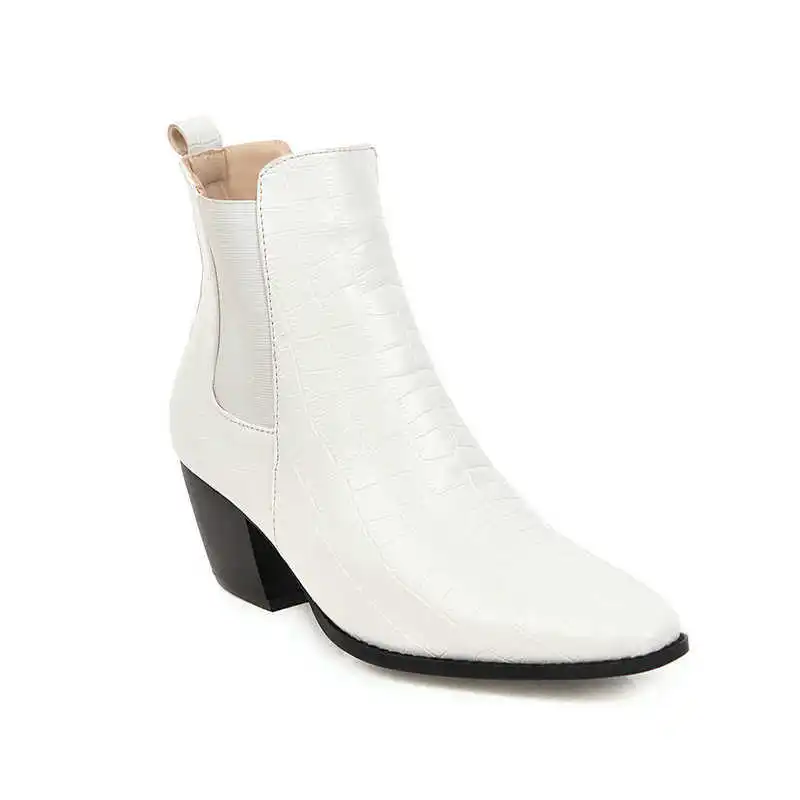 

Pointed stone grain thick heel boots women's versatile short tube thin Martin boots high heel Chelsea women's ankle boots