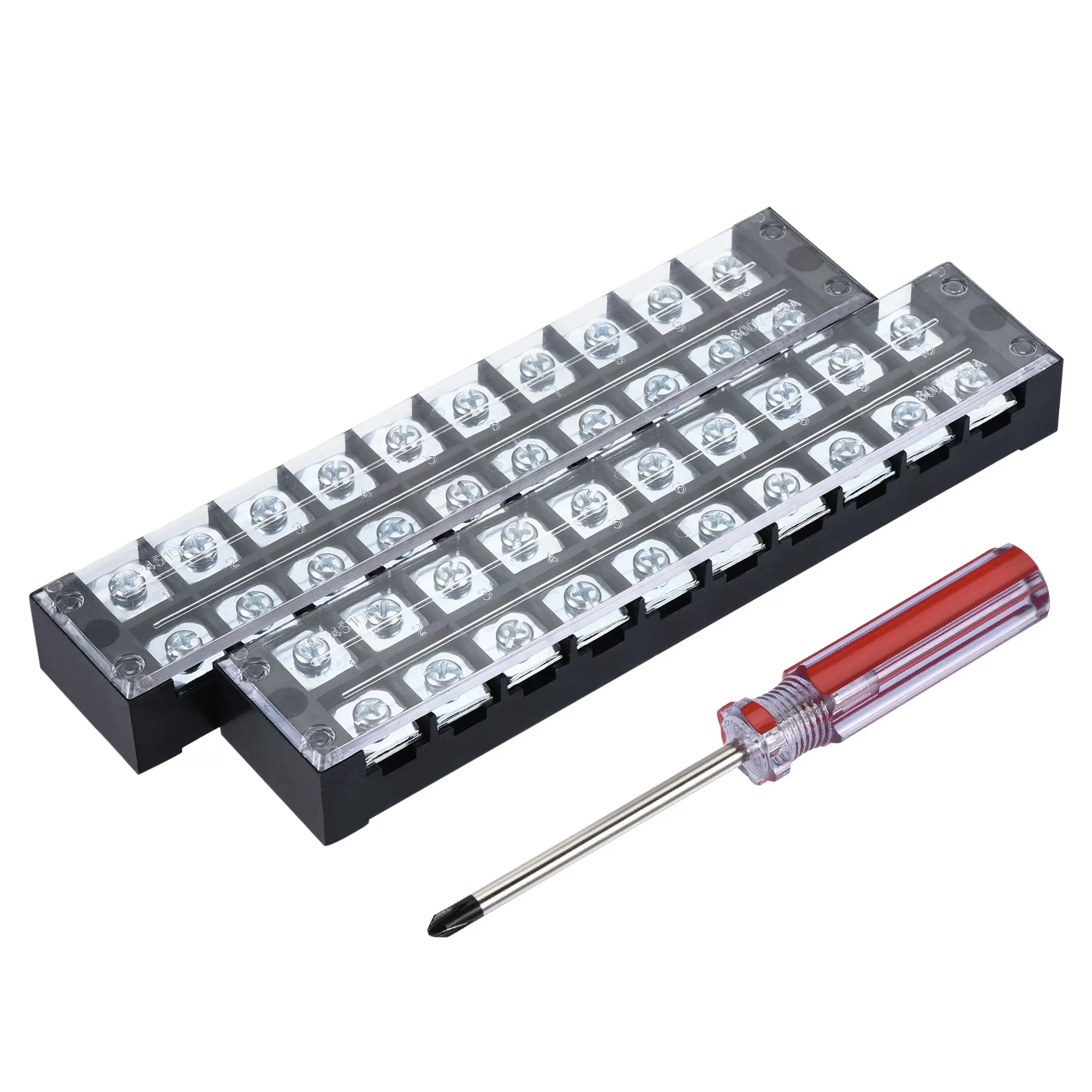 

Uxcell Terminal Strip Barrier Block 10 Positions Dual Rows 600V 45A Brass Screw