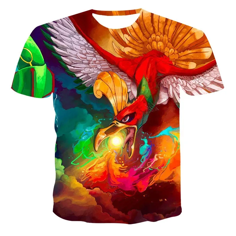 

Мужская Повседневная футболка с коротким рукавом и 3d-рисунком Феникса, в стиле аниме, с рисунком огненной птицы, милая уличная одежда в стил...