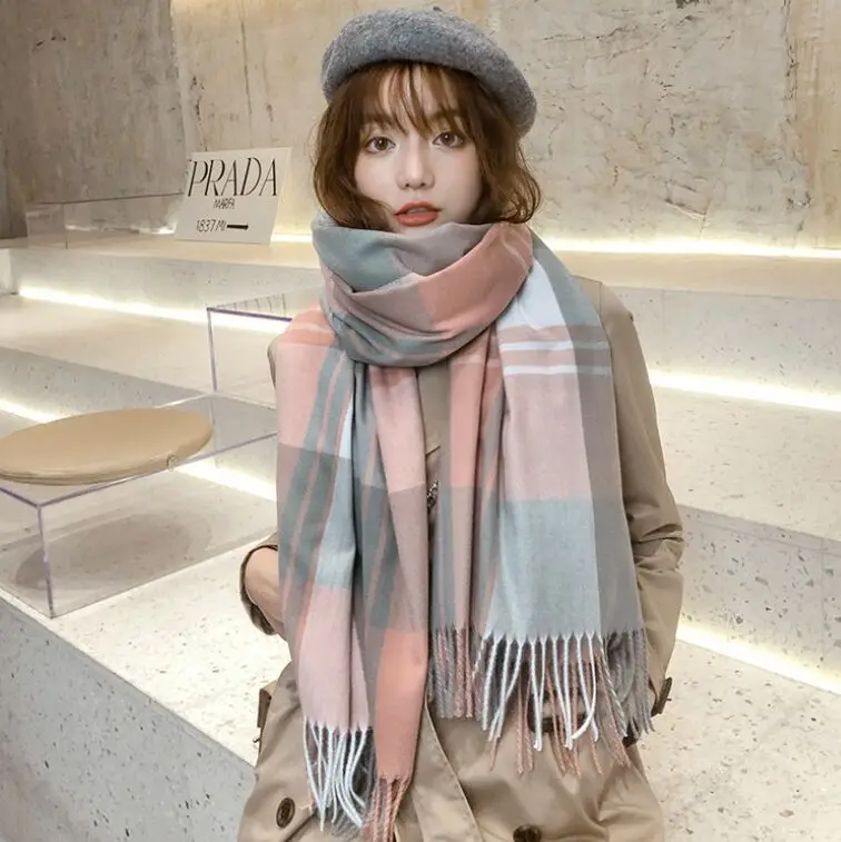 

YIMEI014 200cm Winter Women Cashmere Scarves Poncho Tassel Shawl Lady Girl Plaid Scarf Tippet Pashmine Wraps