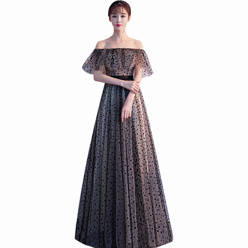 

Sexy Off The Shoulder Evening Dress It's Yiiya AR449 Boat Neck Evening Dresses For Women Elegant Dot Print Robe De Soiree