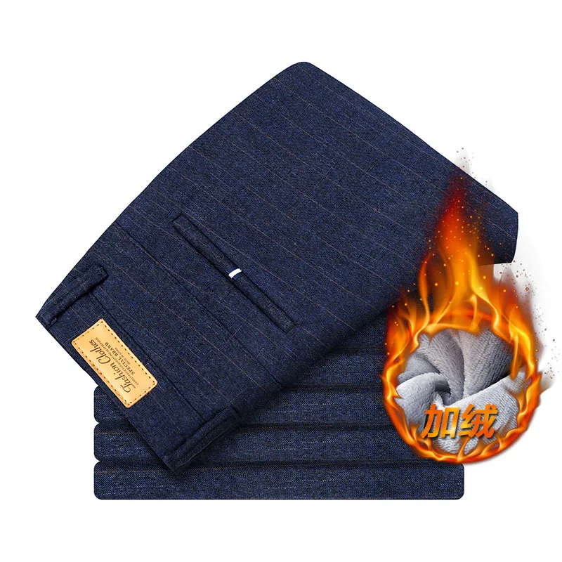 2019 Winter Plus Velvet New Casual Pants Men Cotton Slim Fit Chinos Fashion Trousers Male Brand Clothing Size Warm | Мужская одежда