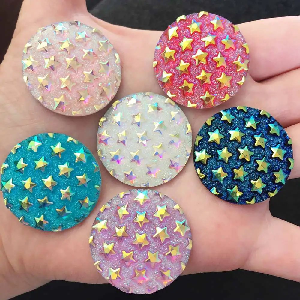6 шт. AB Смола 30 мм круглая блестящая руда звезда драгоценный камень плоская задняя